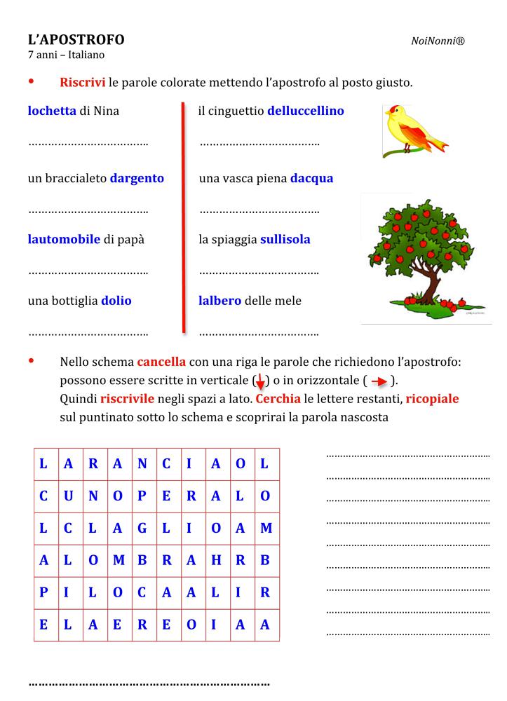 7 Anni L Apostrofo Scheda Italiano Per La Scuola Primaria