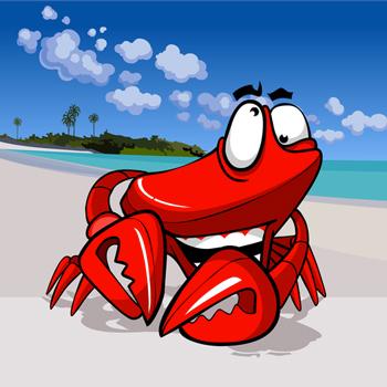 illustrazione granchio cartoon in spiaggia