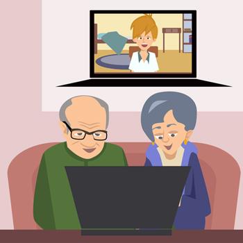 nonni parlano con nipote al computer illustrazione